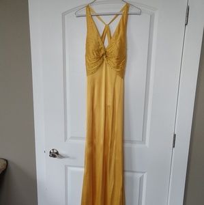 Gold, Floor Length Dress